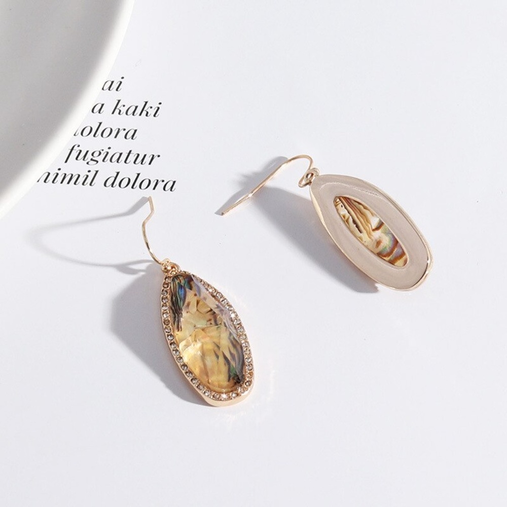 'Kira' Faceted Abalone Drop Gold Hook Earrings - Picture 2 of 7
